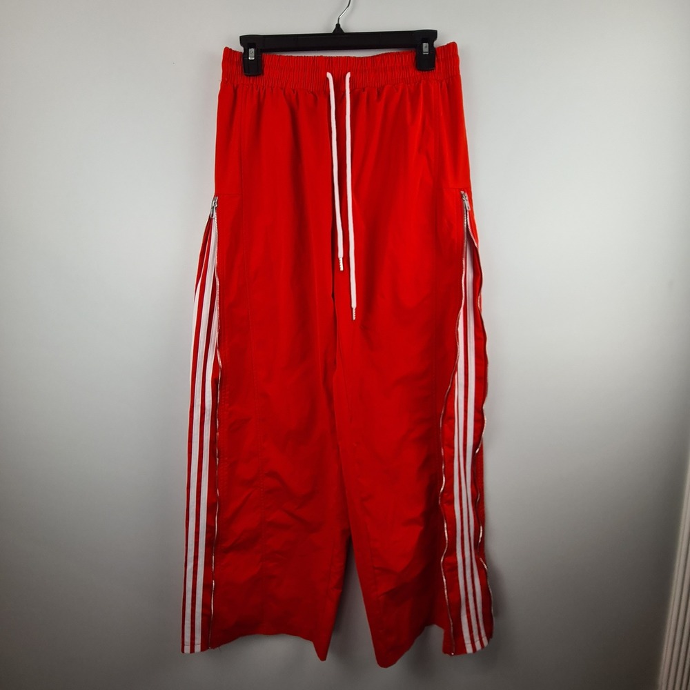 CHICME Womens Red Side Zipper Striped Track Pants Wide Leg Sporty Size L Hip Hop